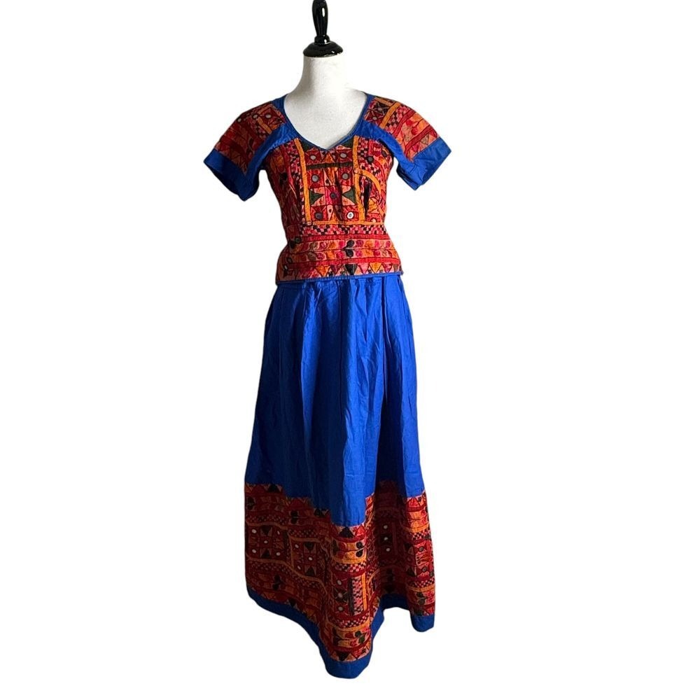 Two Piece Lehenga Embroidered Set Crop Top‎ Long Skirt India women S/M